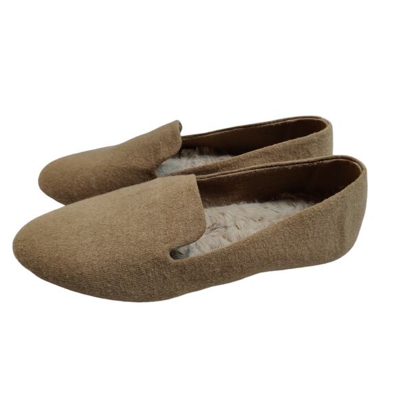 Birdies Womens Sz 12 Starling Oatmeal Wool Faux Fur Lined Loafers Slip On Flats - Picture 2 of 11